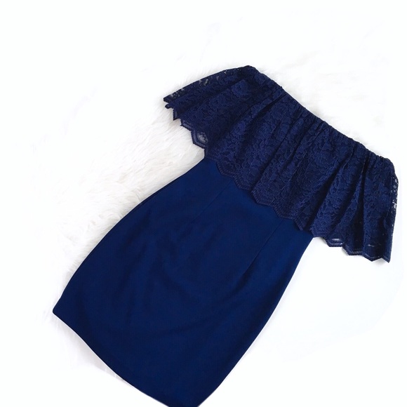Aidan Mattox Dresses & Skirts - Aidan Mattox | navy off shoulder lace crepe dress